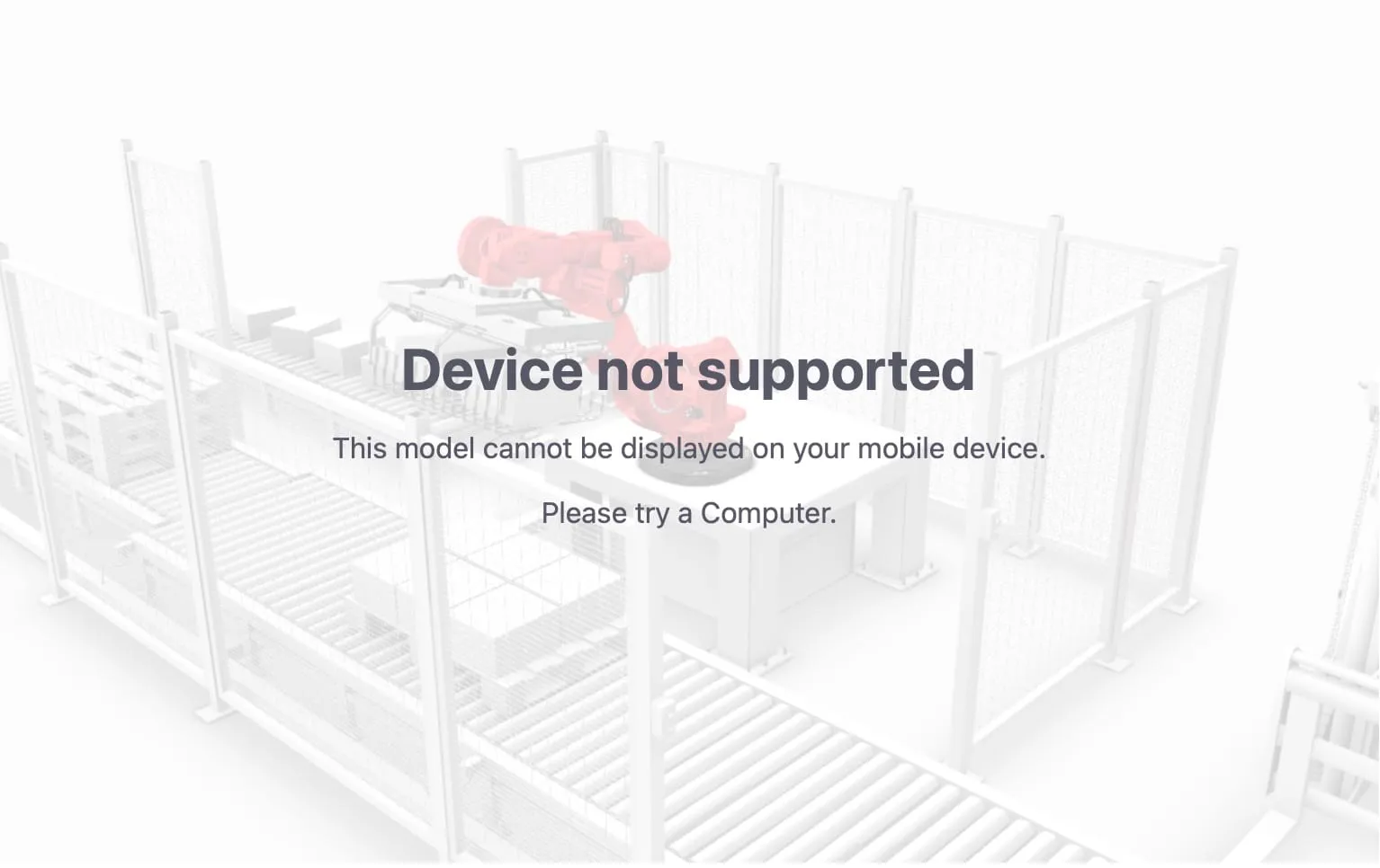 Meldung im Vuframe® Viewer: „Device not supported. This model cannot be displayed on your mobile device. Please try a Computer.“